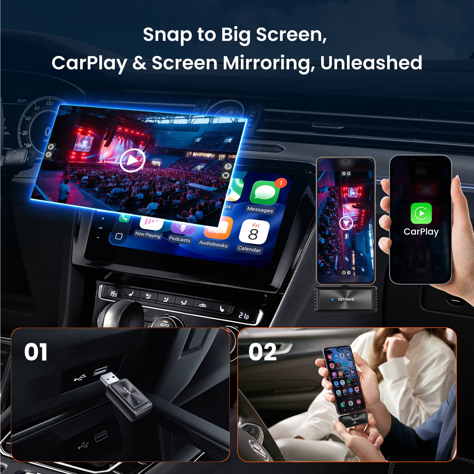 2026 Premier Miroir Tactile Sans Fil au Monde Cast-Wireless CarPlay & Android Auto
