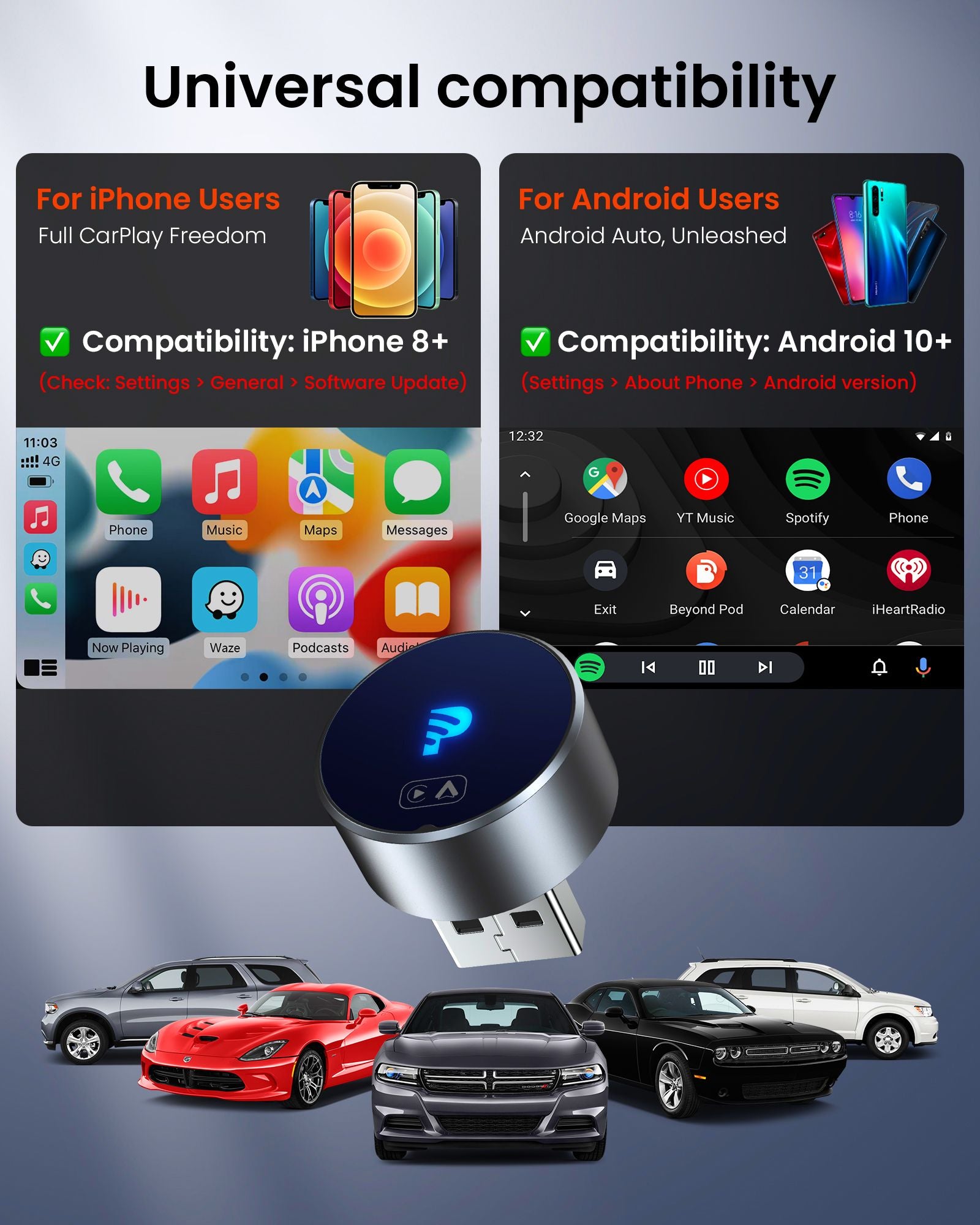 2026 NUEVO GetPairr™ MiniPod3.0 Mejorado | Adaptador inalámbrico CarPlay y Android Auto