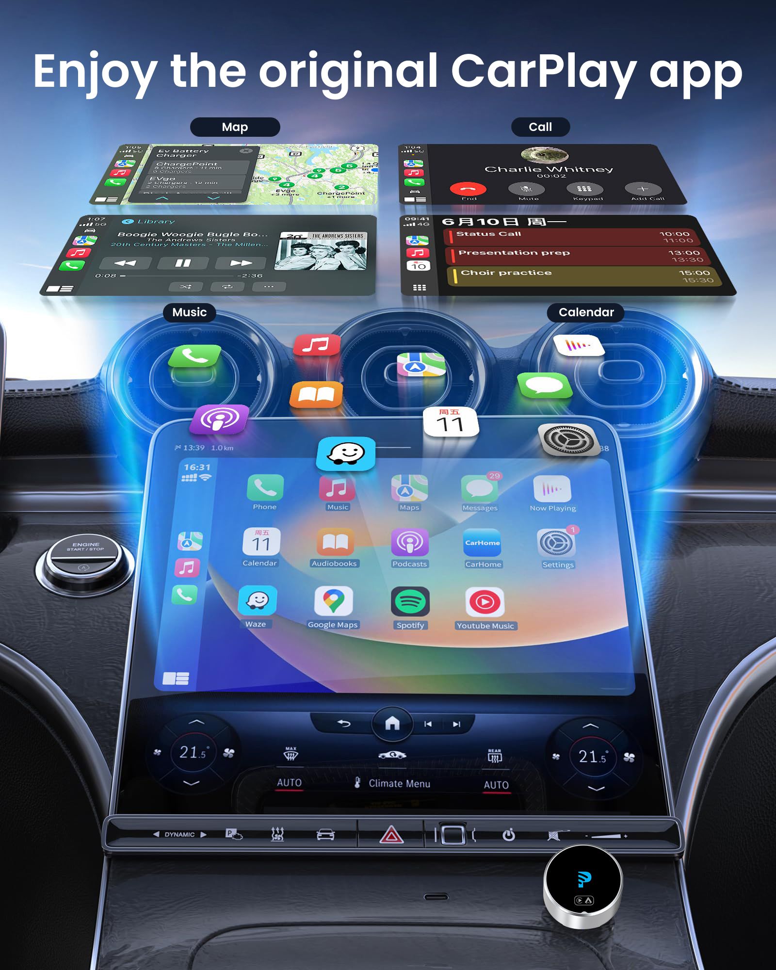 2026 Mejorado GetPairr® MiniPod3.0 | Adaptador inalámbrico CarPlay y Android Auto