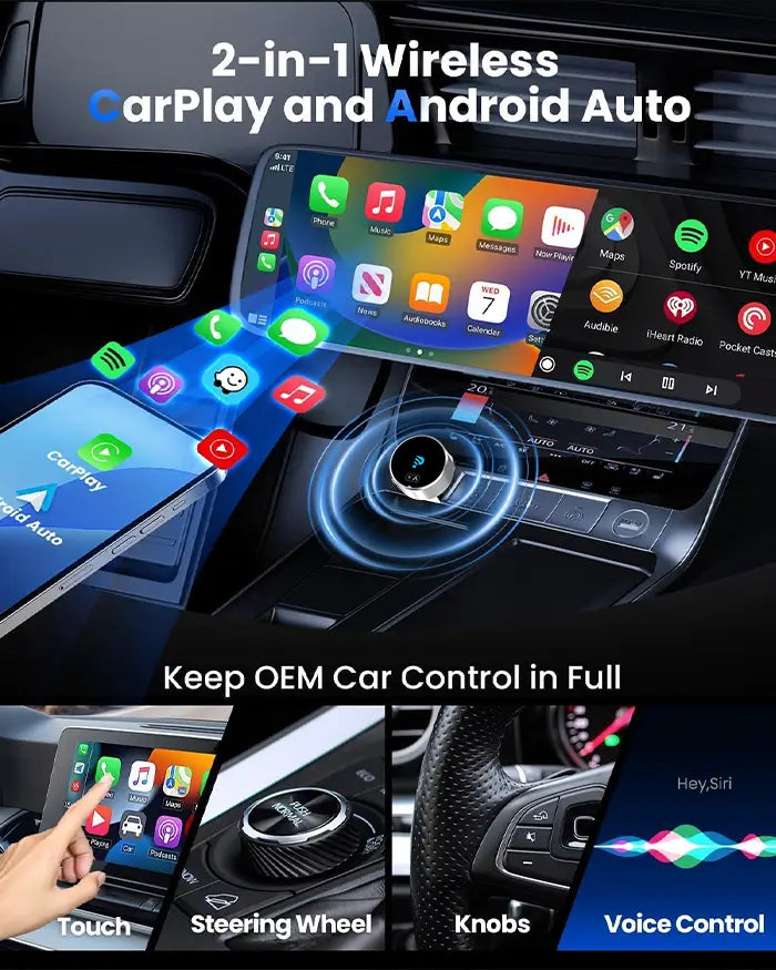 2026 Mejorado GetPairr® MiniPod3.0 | Adaptador inalámbrico CarPlay y Android Auto