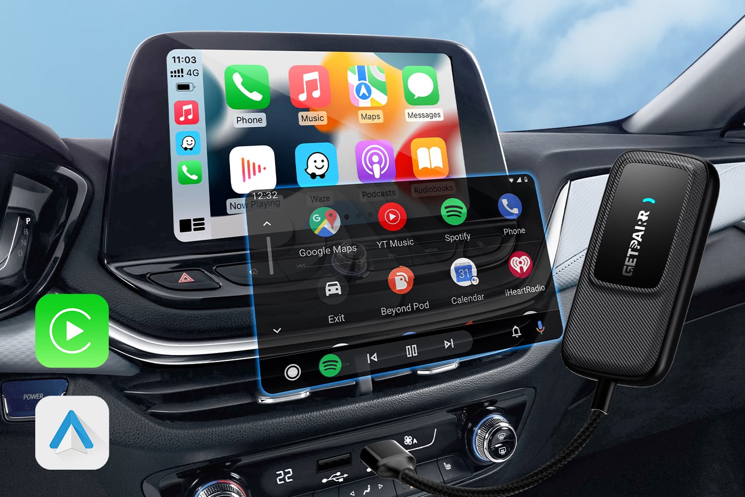 Conexão sem fio para CarPlay e Android Auto