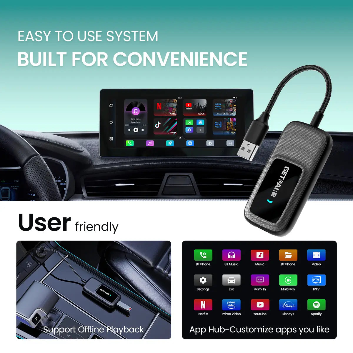 GetPairr Go · Všechno v jednom bezdrátový adaptér CarPlay a Android Auto s App Hubem