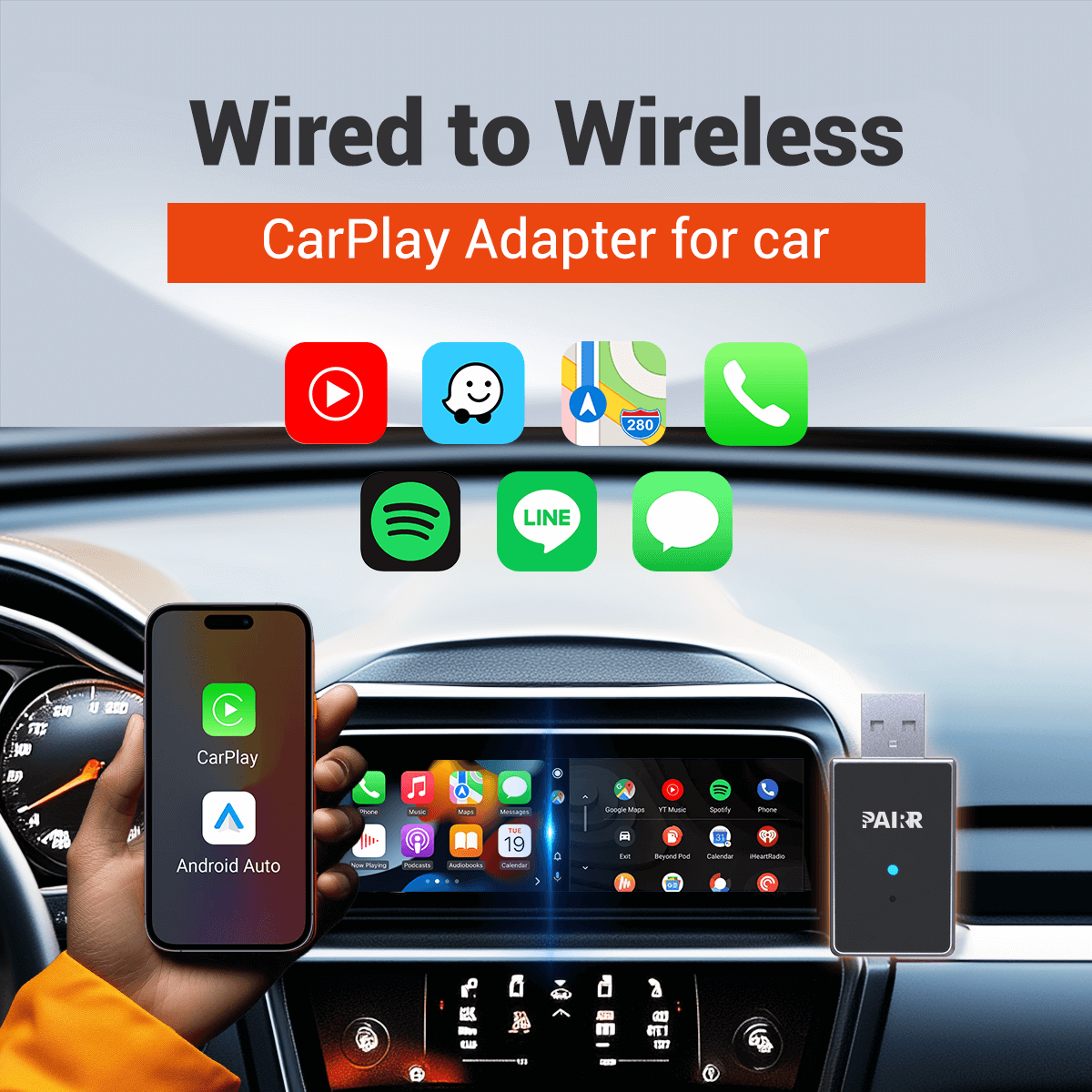 ⏳ ¡Oferta Flash de 6 Horas! ¡No te lo pierdas! 💥 Adaptador inalámbrico 2 en 1 Pairr Mini - CarPlay/Android Auto