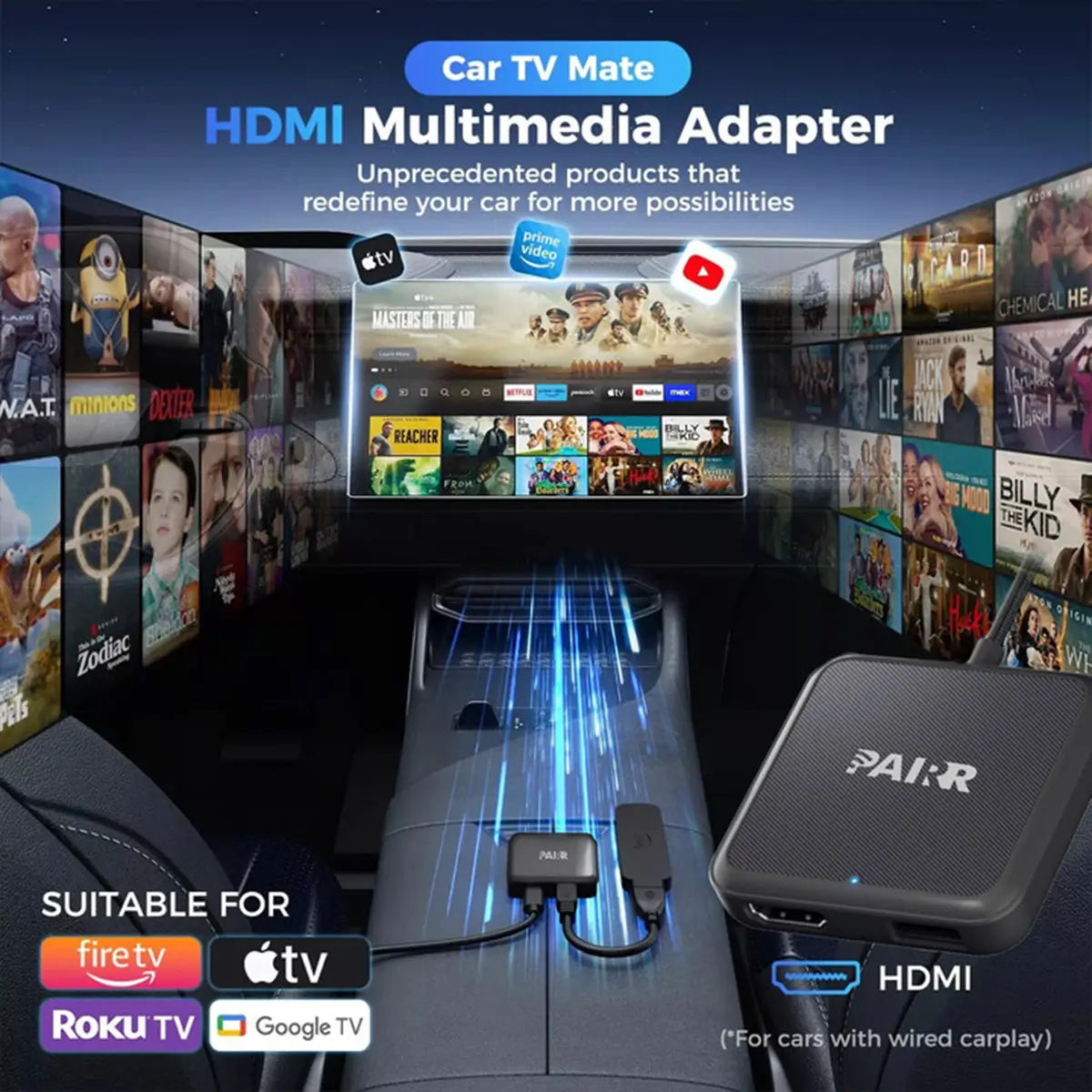 GetPairr TV-HDMI Multimedia Wireless CarPlay/Android Auto Adapter