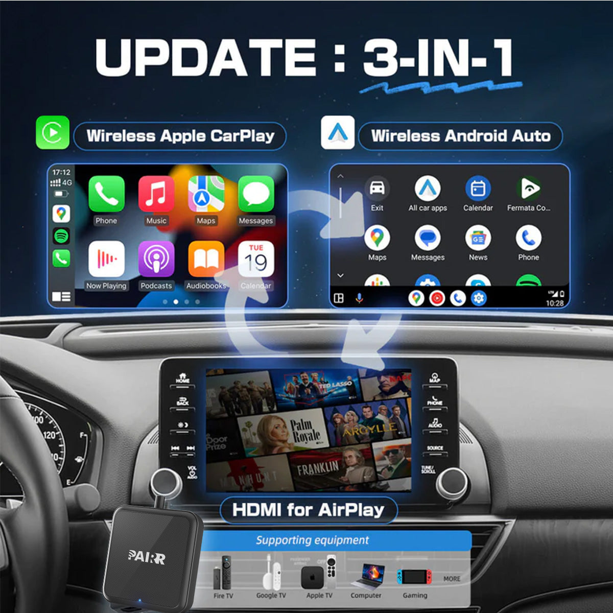 【NOUVEAU】Adaptateur Pairr TV-HDMI Multimédia sans Fil CarPlay/Android Auto Amélioré 2025