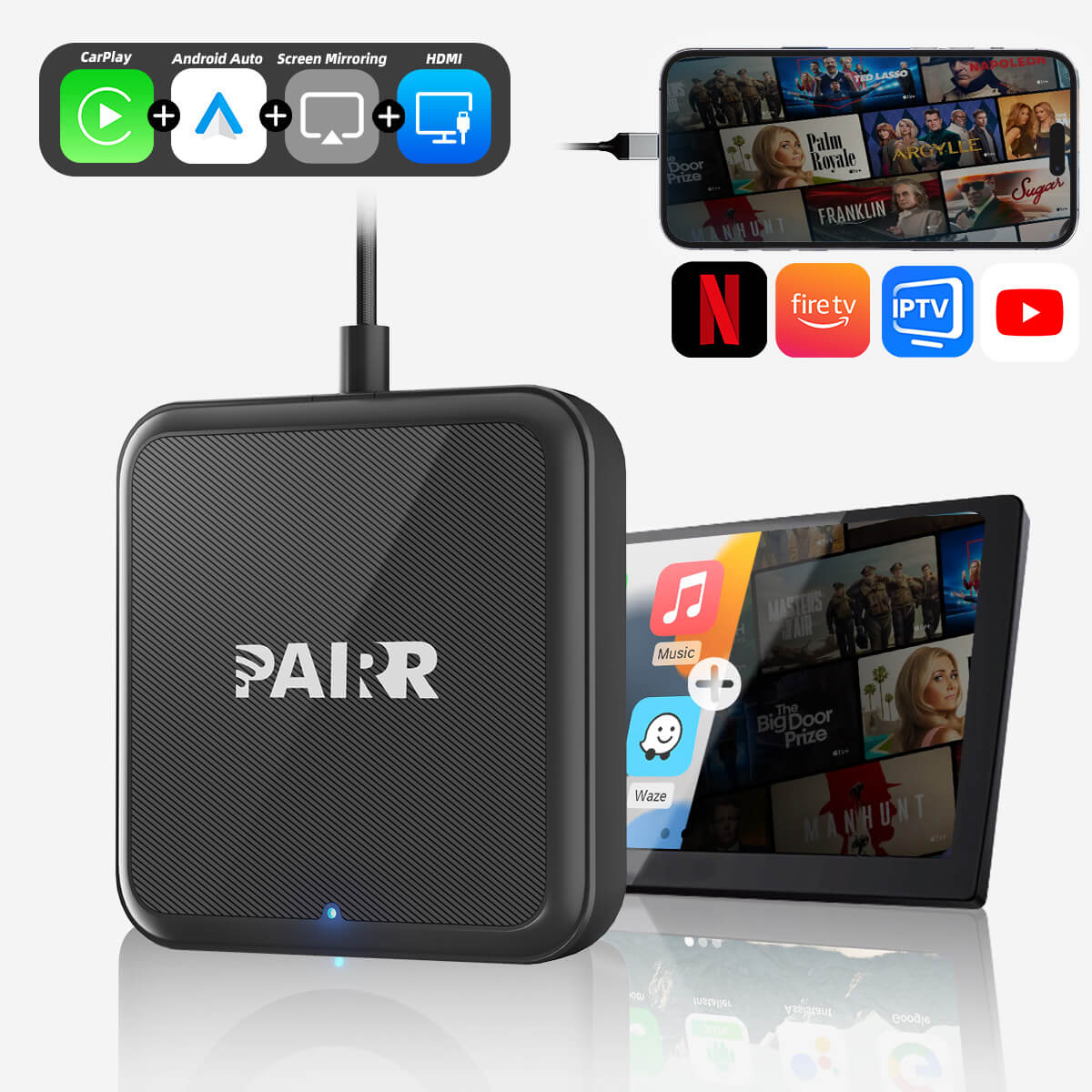 【NOUVEAU】Adaptateur Pairr TV-HDMI Multimédia sans Fil CarPlay/Android Auto Amélioré 2025