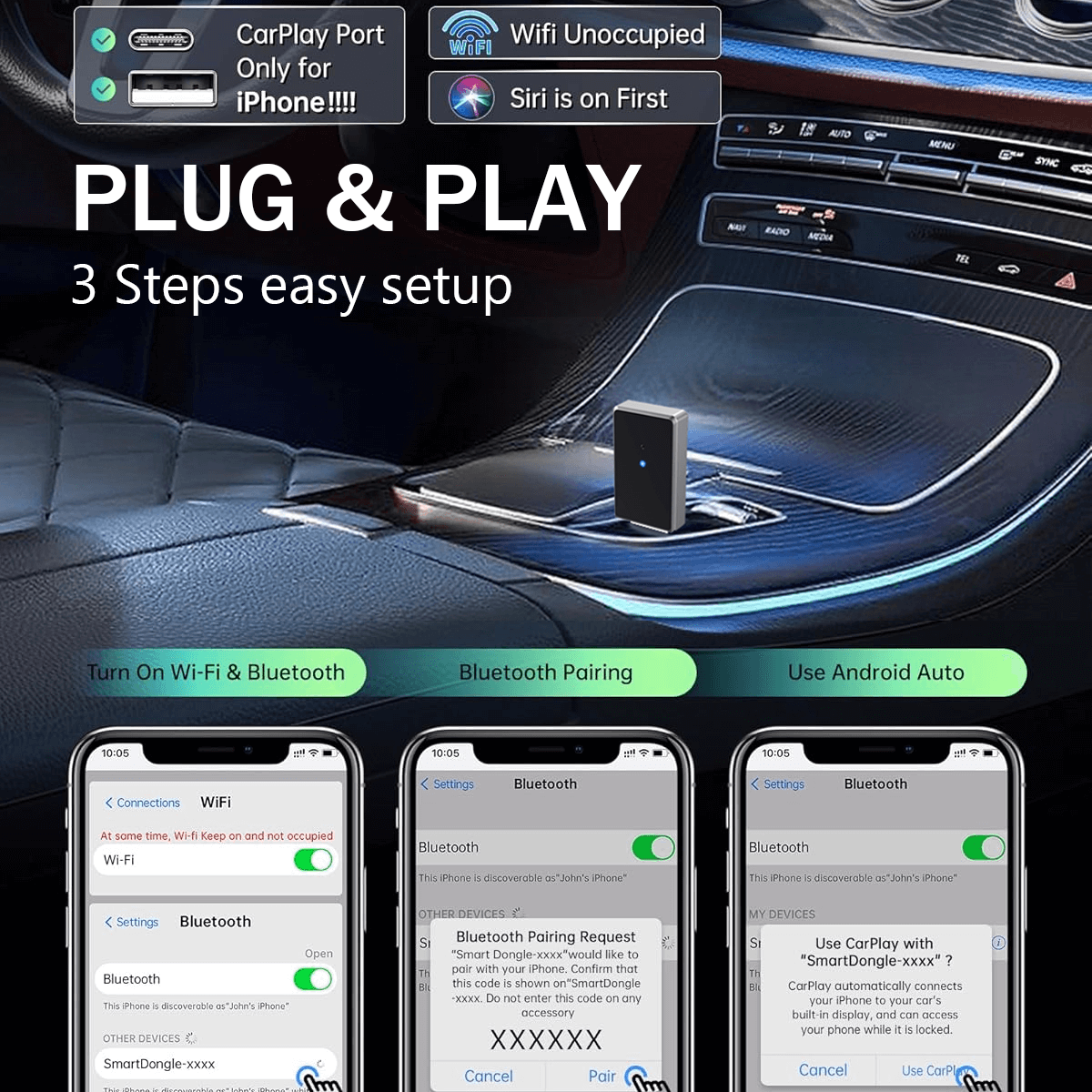 (عروض فلاش) محول GetPairr® صغير لاسلكي لـ CarPlay/Android Auto
