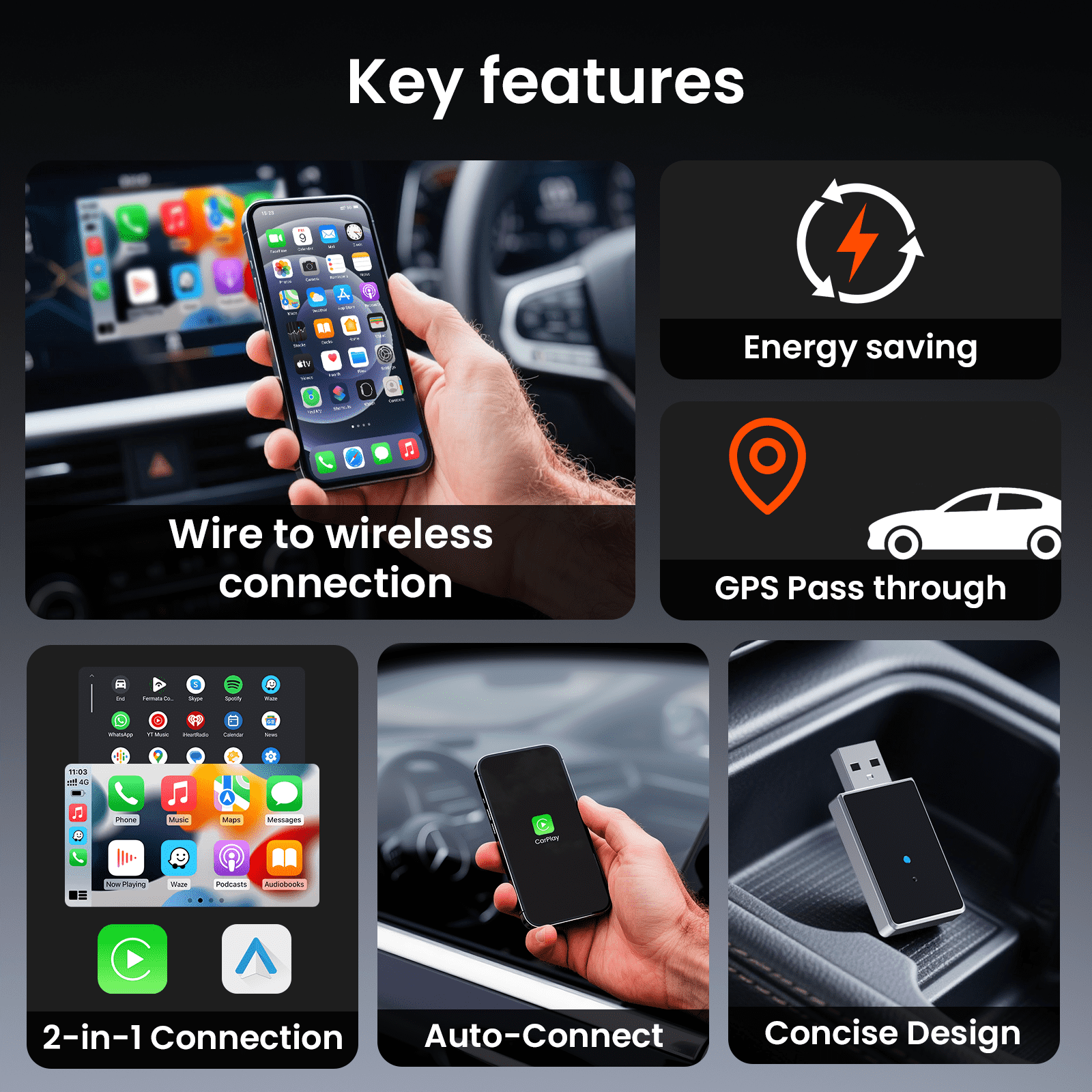 (عروض فلاش) محول GetPairr® صغير لاسلكي لـ CarPlay/Android Auto