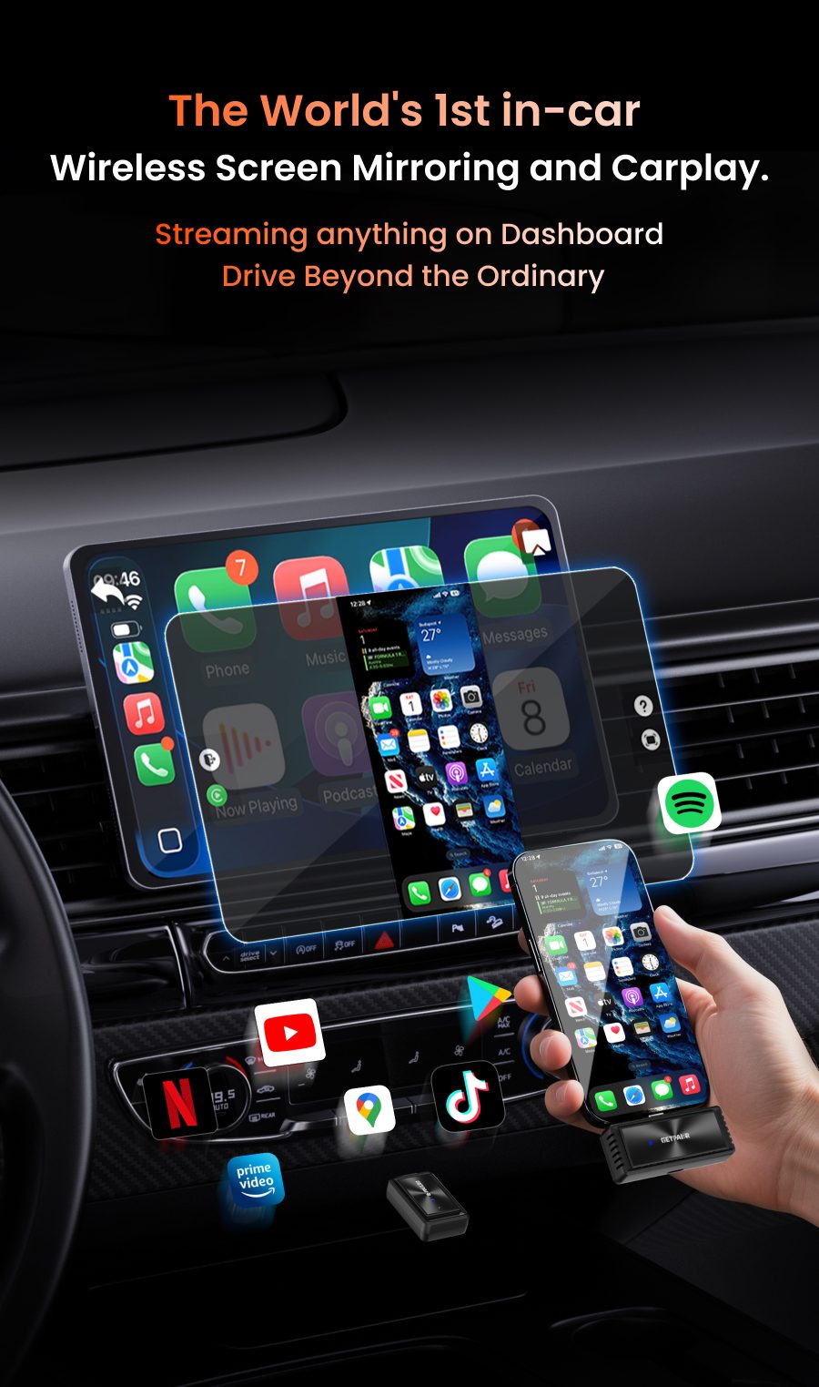 GetPairr Cast® – Wireless Full-Screen Mirroring & CarPlay Adapter