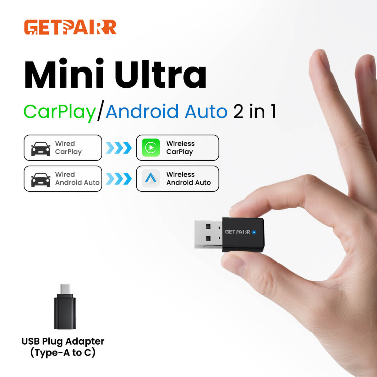 2025 GetPairr™ ماجيك ألترا ميني 3.0 محول لاسلكي لكار بلاي وأندرويد أوتو