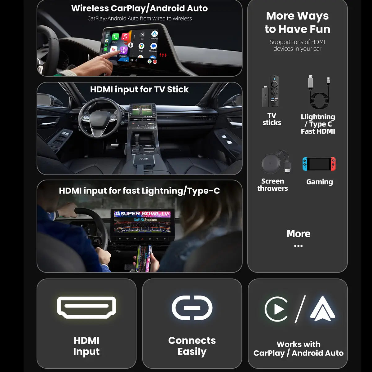 【NEW】2025 Upgraded Pairr TV-HDMI Multimedia Wireless CarPlay/Android Auto Adapter