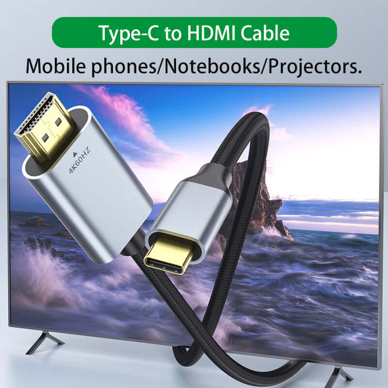 كابل HDMI من نوع C لمرايا الهاتف المحمول لجهاز iPhone 16 / 15 / 14 / 13، MacBook Pro / Air، iPad Pro، سلسلة Android